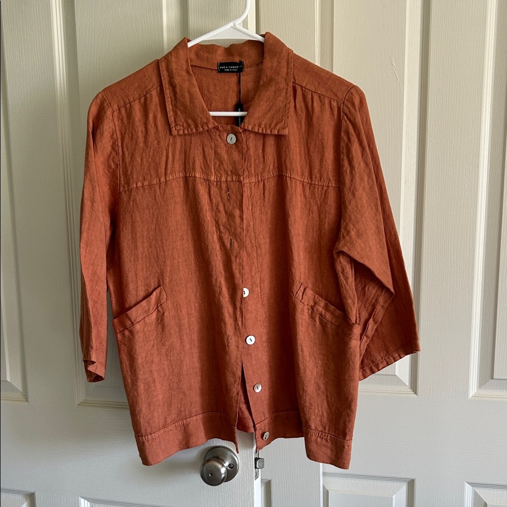 Rust Button-Up Shirt-Jacket by Luca Vanucci